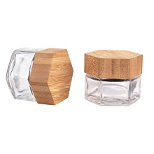 Custom hexagonal 25ml luxury cream jar with bamboo wooden lid